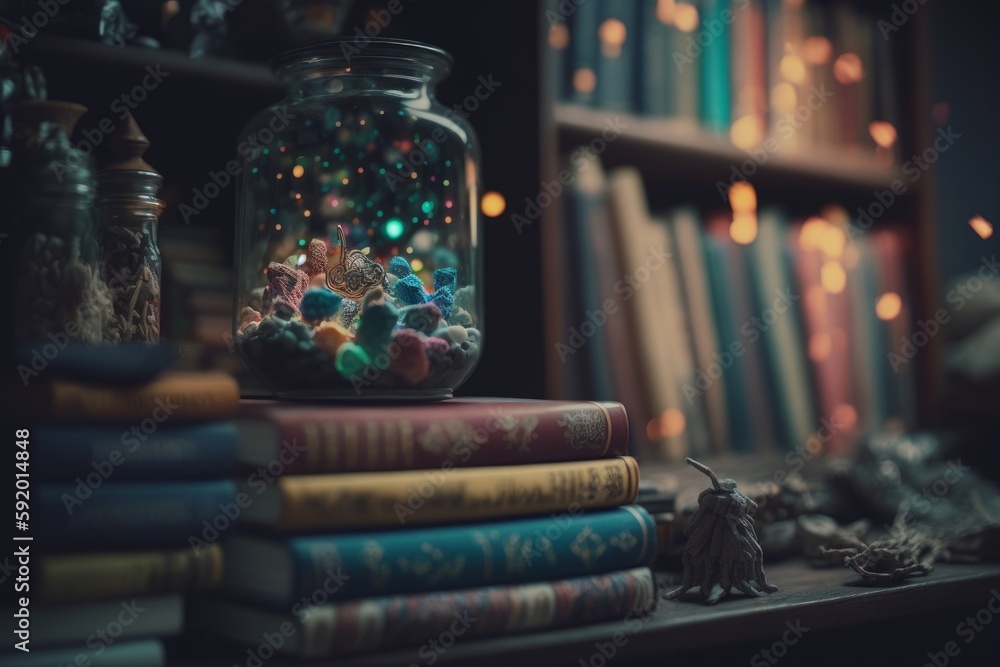 Perfect background for any education-related project, this image showcases a table stacked high with books in a library setting, Generative AI Perfect background for any education-related project, this image showcases a table stacked high with books in a library setting, Generative AI
