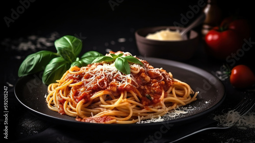 Spaghetti on a Plate  Kitchen Atmosphere. generative ai