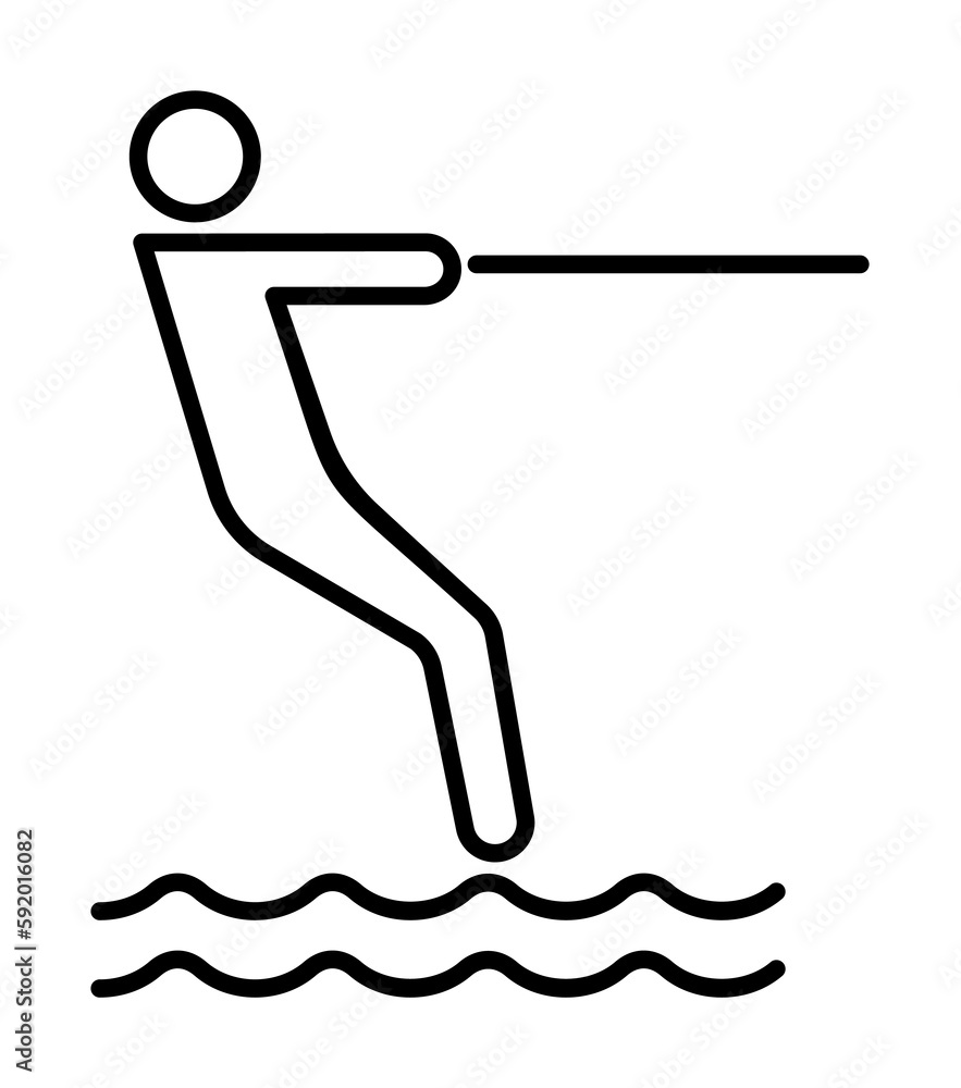 water skiing outline icon illustration on transparent background Stock