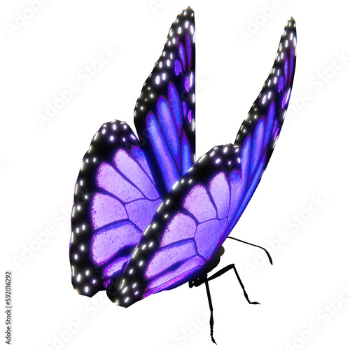 Glowing blue and purple butterfly with textured scaly wings.
