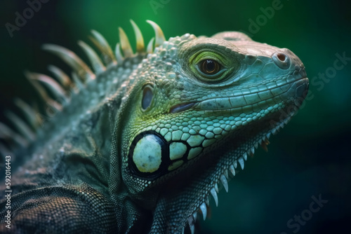 Brightly colored tropical iguana. Generative AI