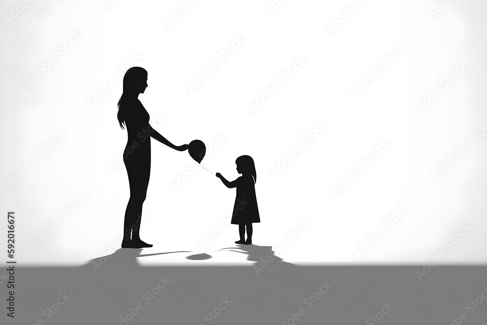 Background of silhouette or shadow of a mother and child. Wallpaper illustration. Side view with copy space for text information or content. Concept of mother’s day. Generative AI. Background of silhouette or shadow of a mother and child. Wallpaper illustration. Side view with copy space for text information or content. Concept of mother’s day. Generative AI.