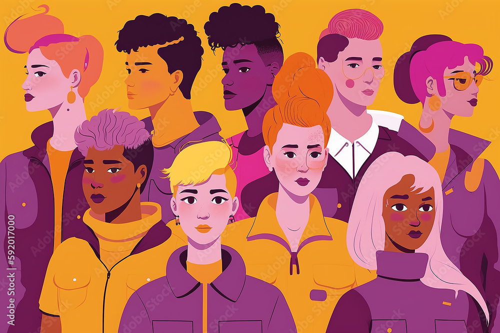 Group of non-binary people.Vector illustration. Generative IA Group of non-binary people.Vector illustration. Generative IA