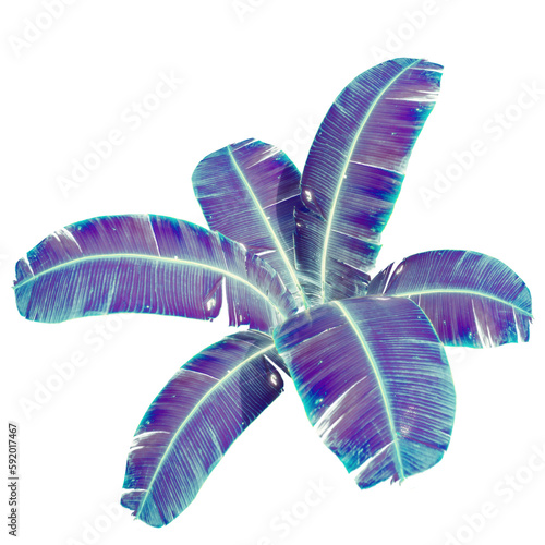 Neon tropical leaves of palm trees and other plants.  Ultraviolet pink, blue, turquoise.