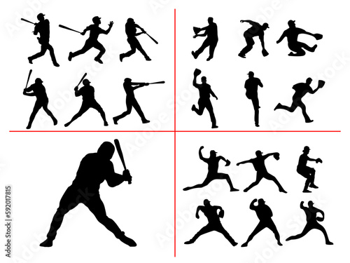 baseball player vector design and illustration. baseball player silhouette vector art, icons, and vector images. baseball player silhouette collection.
