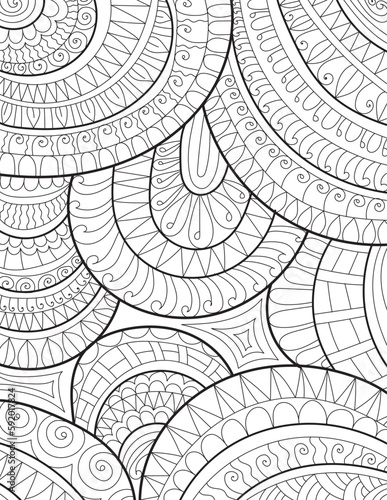 Decorative mandala mehndi design style traditional coloring page illustration for adults & children 