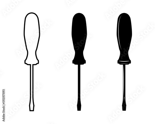 The working tool is a screwdriver. Silhouette line. The line on the silhouette. 