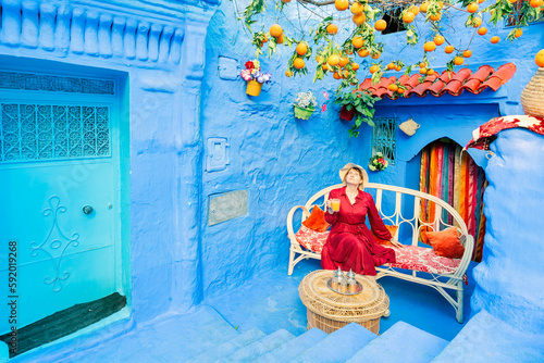 orange juice hospitality in Chefchaouen. Its a city in northwest Morocco. It is the chief town of the province of the same name, and is noted for its buildings in shades of blue. © minoandriani