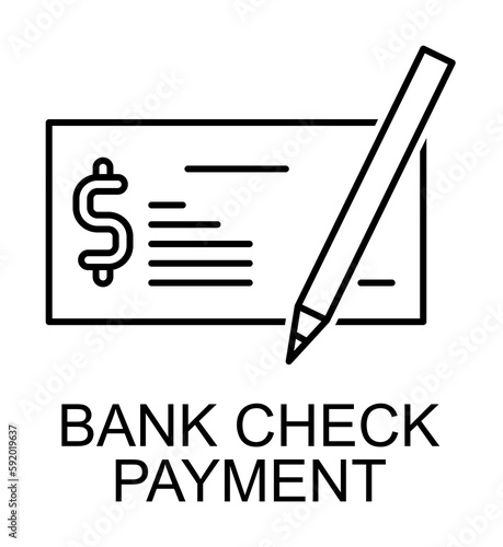 bank check payment outline icon illustration on transparent background