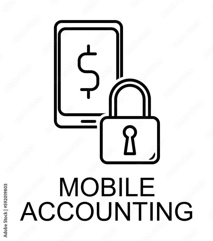 mobile accounting outline icon illustration on transparent background