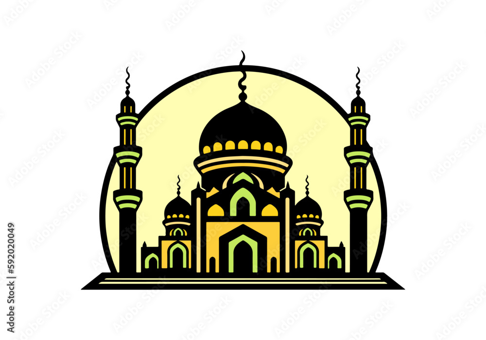 mosque flat illustration, Colorful mosque outline vector, mosque line art building, mosque logo icon
