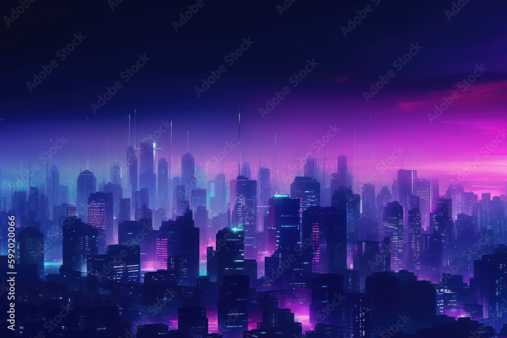 Obraz premium Modern City Skyline in Blue and Purple Hues