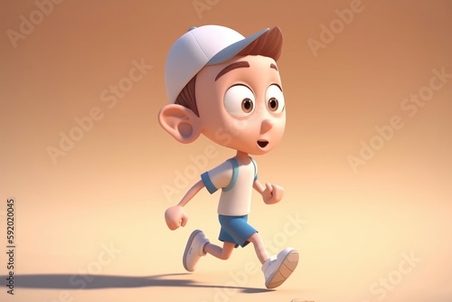 3D cartoon cute runner kid. Generative AI
