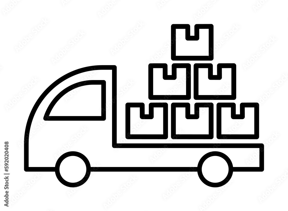 lorry with parcels outline icon illustration on transparent background