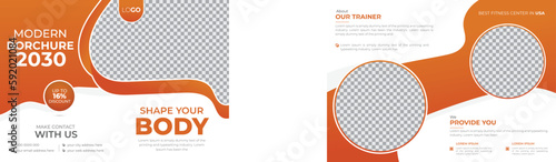 Modern Creative Fitness Gym Bifold 4 Page Brochure Design Template Suitable for Fitness Club Business
