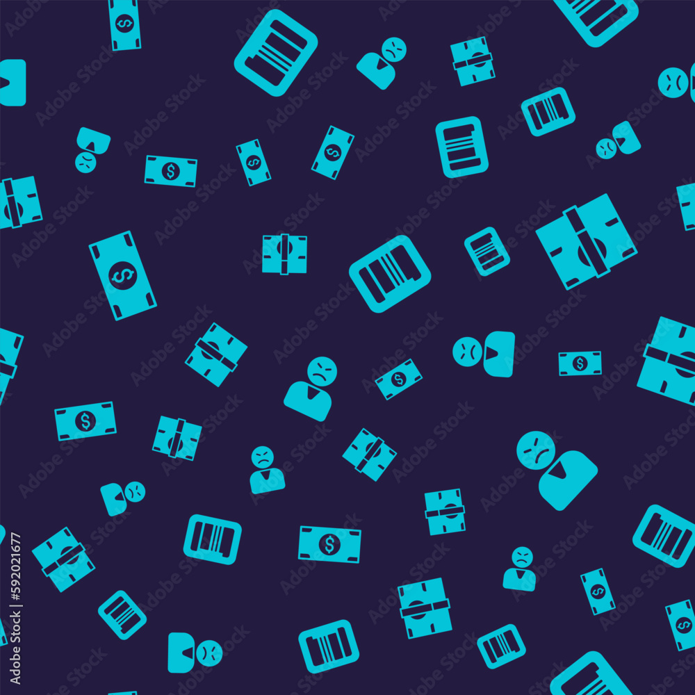 Set Stacks paper money cash, Barcode and Angry customer on seamless pattern. Vector Set Stacks paper money cash, Barcode and Angry customer on seamless pattern. Vector
