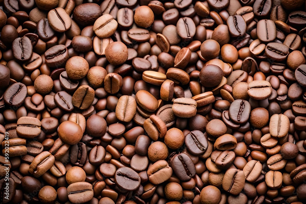 Naklejka premium Expresso and americano roasted coffee beans texture. Top view selective focus