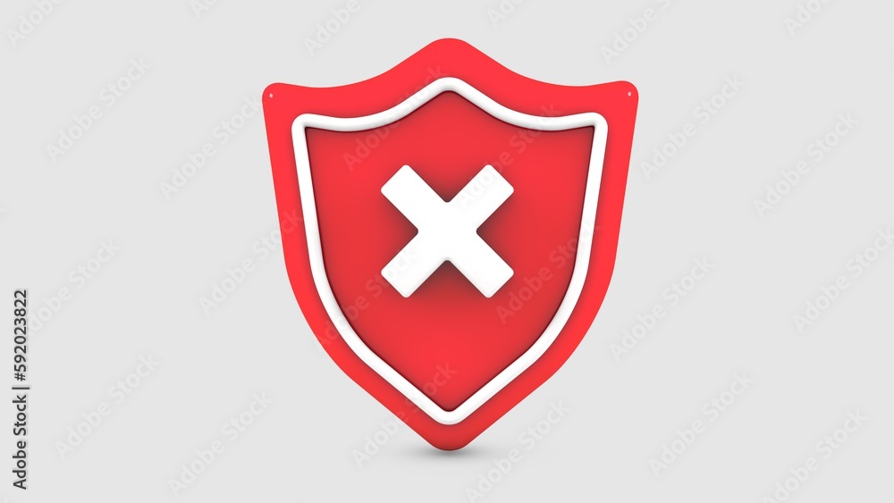 3D illustration of Shield with decline icon 3D illustration of Shield with decline icon