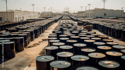 petroleum barrels in the desert, arabian oil, arabian oil, arabian crude oil, generated with AI generative technology.people discussing new order photo