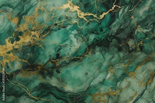 Green and gold marble texture. Generative AI © Pixel Matrix