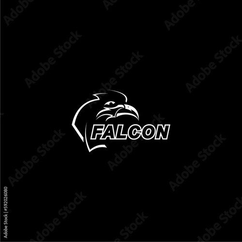 A line art eagle head logo on a black background