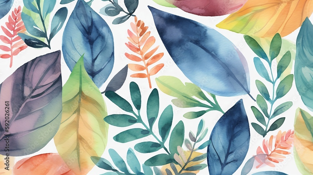 abstract foliage vector watercolor seamless pattern. AI genereted