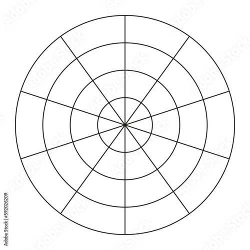 Fotografi Polar grid of 10 segments and 3 concentric circles