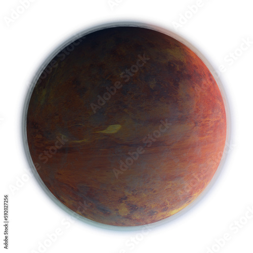 Arid planet. Exoplanet with red surface. Mars planet globe.