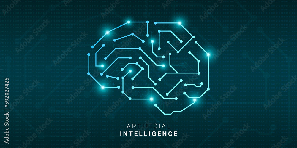 Conceptual Illustration For Artificial Intelligence With Circuit Brain Over Binary Code Background Conceptual Illustration For Artificial Intelligence With Circuit Brain Over Binary Code Background