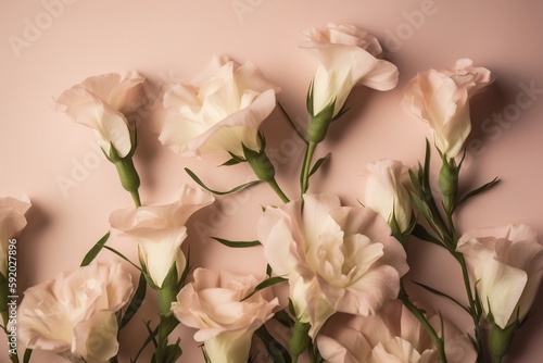  a bunch of white flowers on a pink background with a pink wall in the background and a pink wall in the background with white flowers. generative ai
