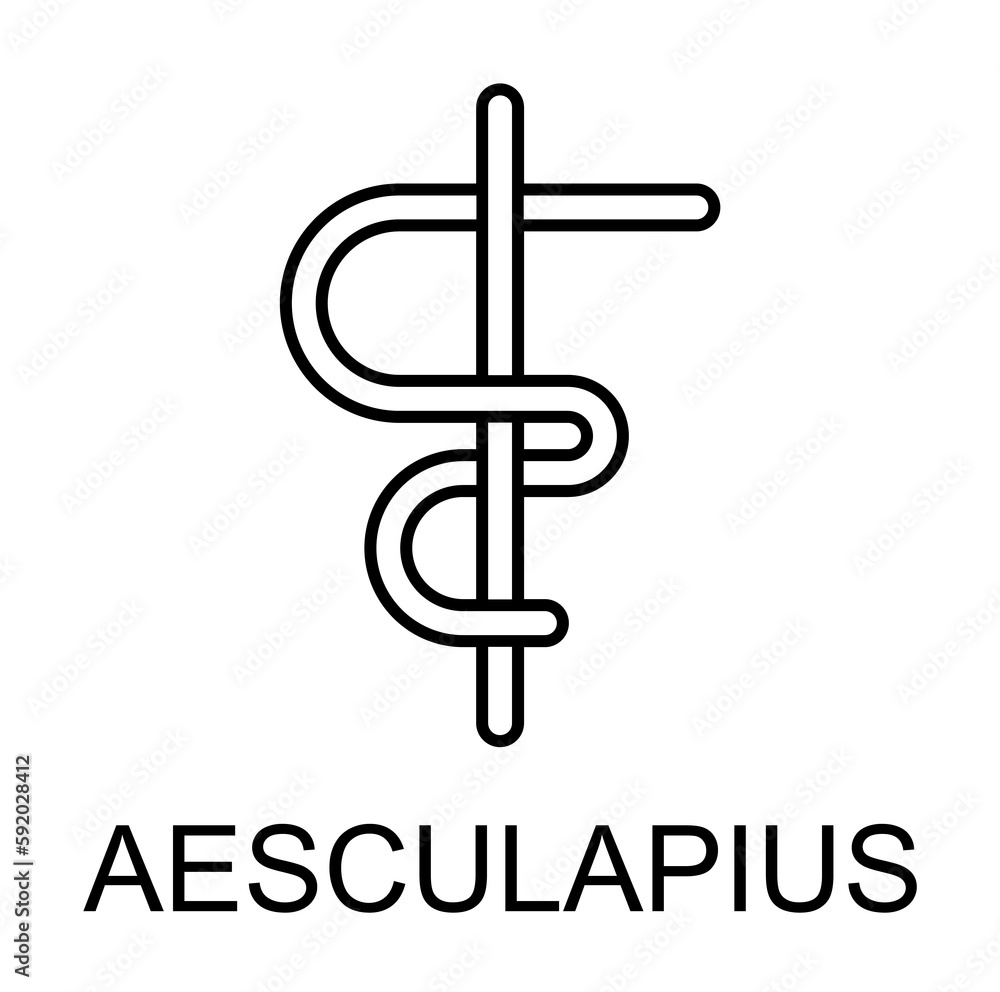 Aesculapius line icon illustration on transparent background Aesculapius line icon illustration on transparent background