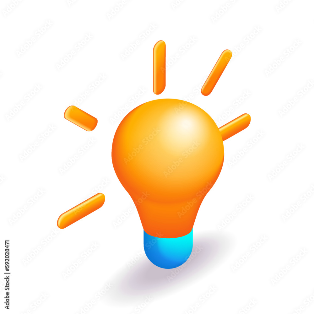 3D Isometric. Cartoon icons. Cartoon style minimal yellow light bulb icon. Vector illustration 3D Isometric. Cartoon icons. Cartoon style minimal yellow light bulb icon. Vector illustration