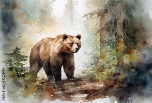 brown bear in the forest. generative ai