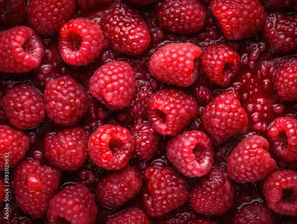 Fresh and sweet raspberries background. generative ai Fresh and sweet raspberries background. generative ai