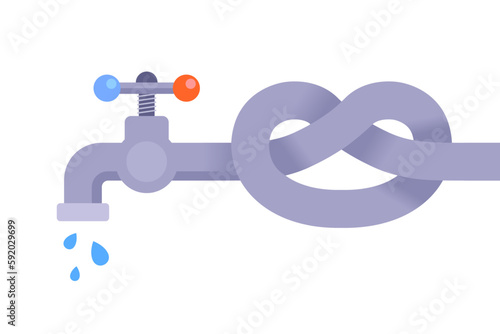 knotted water pipe. water faucet. flat vector illustration.