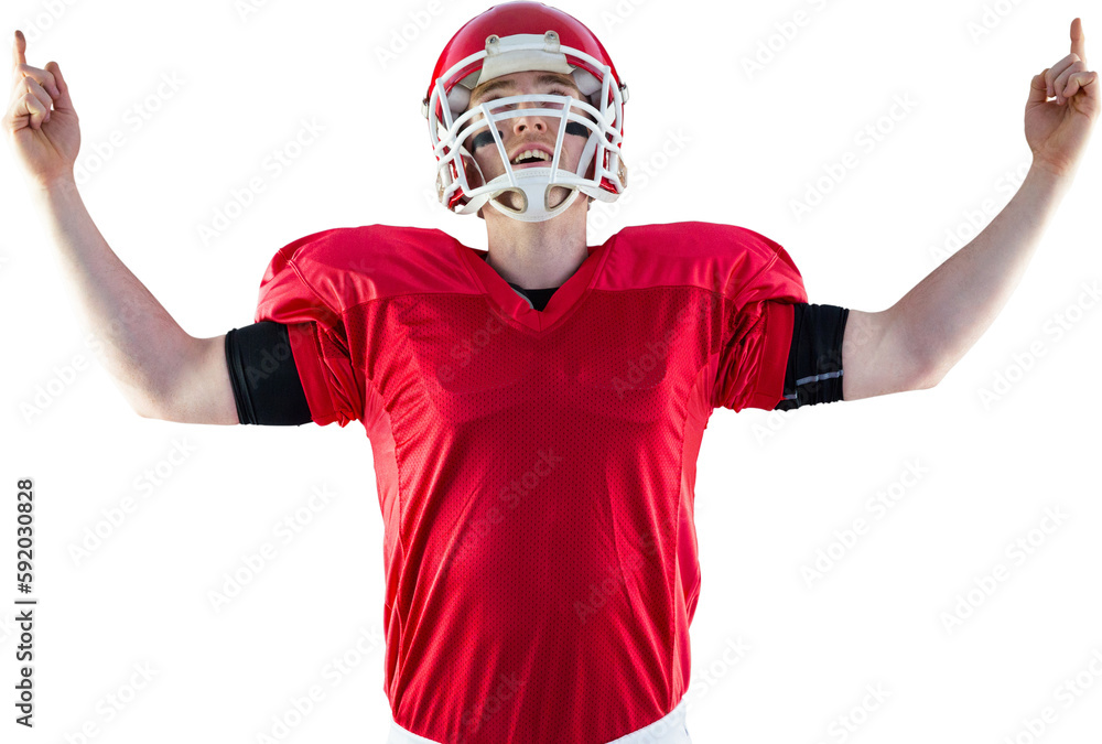 American football player triumphing American football player triumphing