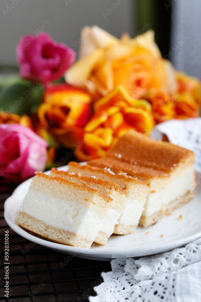 Traditional cheesecake on the table. Traditional cheesecake on the table.