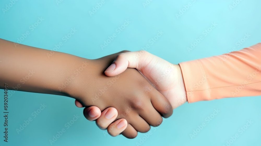 A close - up of a handshaking business deal, offering a large space to the left for text and a pastel background that conveys trust, cooperation, and partnership. Generative ai. A close - up of a handshaking business deal, offering a large space to the left for text and a pastel background that conveys trust, cooperation, and partnership. Generative ai.