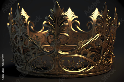 Golden crown of elves. Royal crown. AI generation