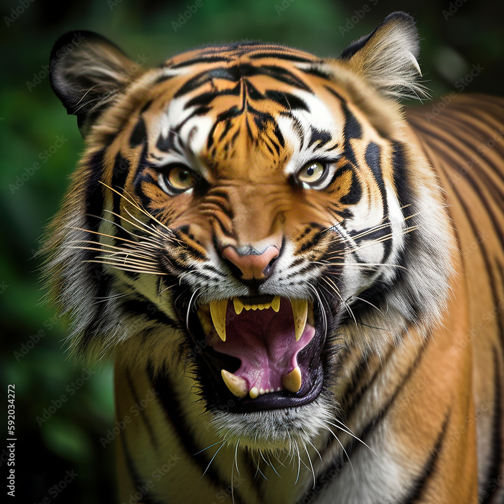 Naklejka premium The tiger lets out an angry growl.Generative AI. High quality photo
