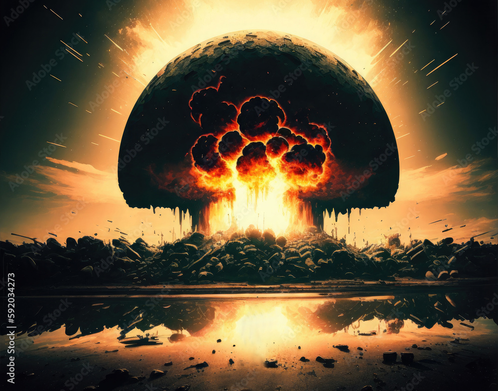 Nuclear explosion in an outdoor setting. Nuclear war threat concept