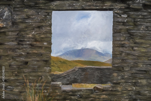 Digital painting of Cwmorthin Slate Quarry at Blaenau Ffestiniog photo