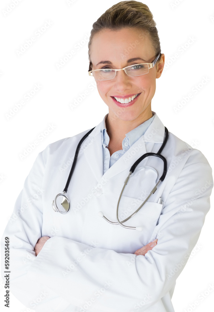 Beautiful female doctor with arms crossed in hospital Beautiful female doctor with arms crossed in hospital