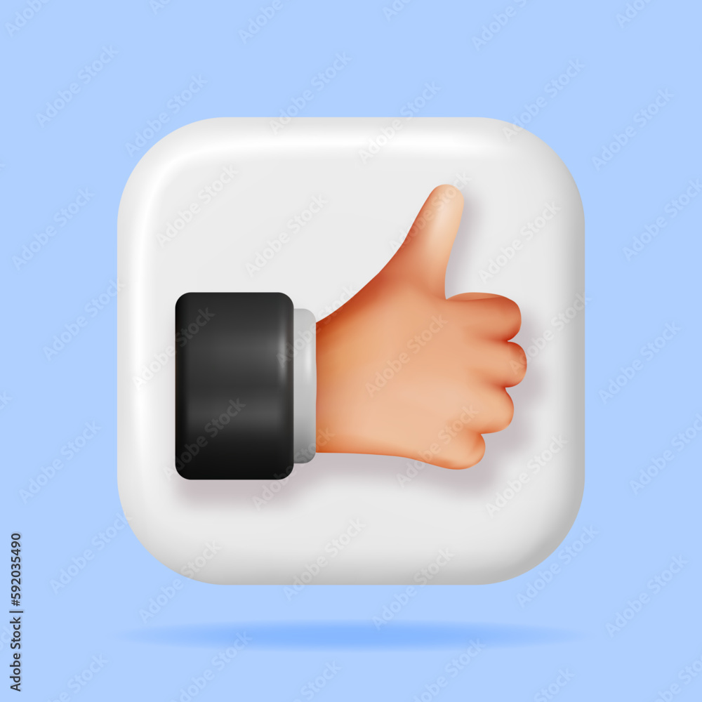 3D Thumbs Up Hand Gesture Button Isolated. Render Like Hand Symbol. Customer Rating or Vote Icons. Like or Love Button for Social Media and Mobile App. Cartoon Fingers Gestures. Vector Illustration 3D Thumbs Up Hand Gesture Button Isolated. Render Like Hand Symbol. Customer Rating or Vote Icons. Like or Love Button for Social Media and Mobile App. Cartoon Fingers Gestures. Vector Illustration