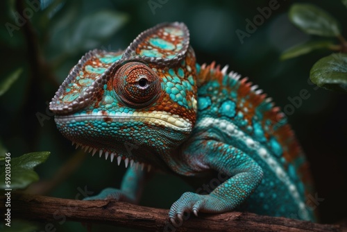 colored chameleon close up Generative AI