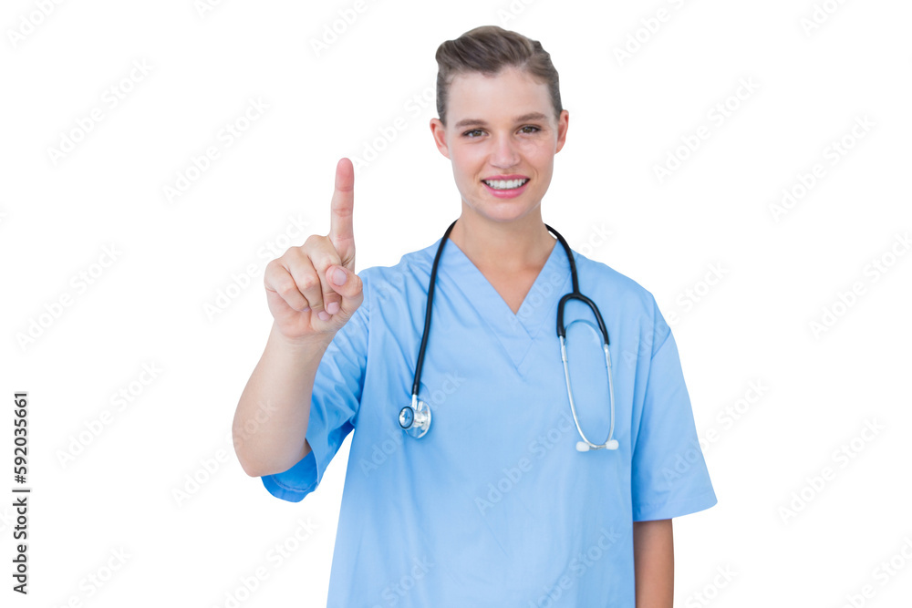 Smiling nurse pointing something Smiling nurse pointing something