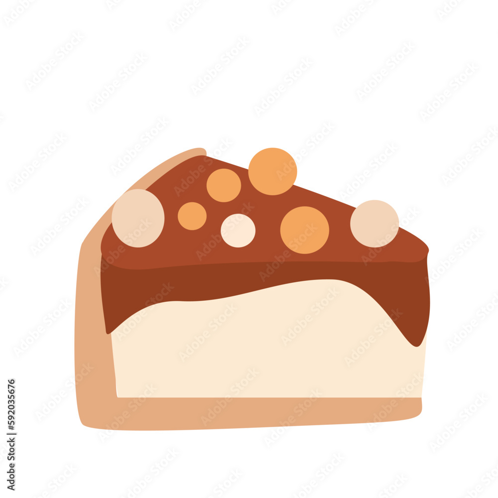 Cake slice piece. Vector icon. Dessert with balls and chocolate cream. Birthday illustration. Picture for invitation card. Cake slice piece. Vector icon. Dessert with balls and chocolate cream. Birthday illustration. Picture for invitation card.