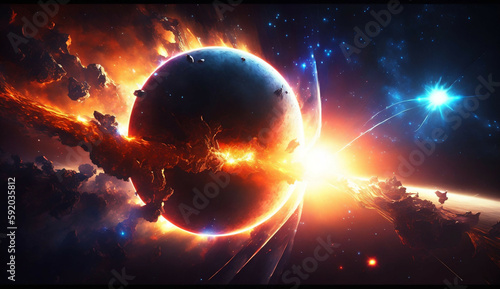 cosmic fantastic universe planet explosion view new quality universal colorful stock image illustration design  generative ai