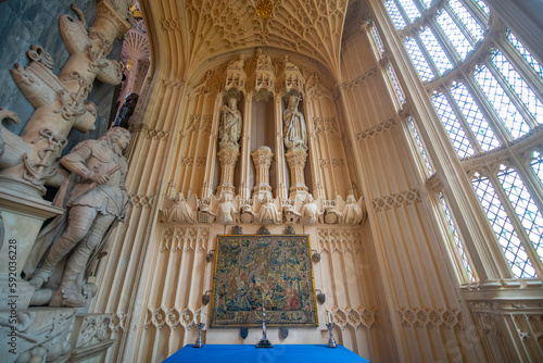 Altar in Lady Chapel in Westminster Abbey. The church is UNESCO World Heritage Site located next to Palace of Westminster in city of Westminster in London, England, UK. 