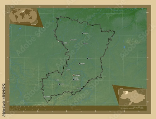 Fototapeta Naklejka Na Ścianę i Meble -  Rivne, Ukraine. Physical. Labelled points of cities